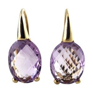 14 Karat Yellow Gold Briolette Cut Amethyst Lever Back Earrings #19019